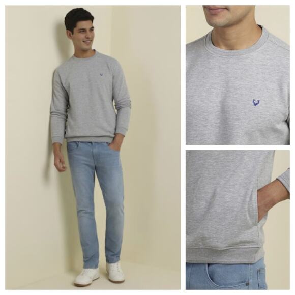 Allen Solly Men's Crew Neck Casual Sweatshirt Heather Gray Size M - Picture 1 of 9